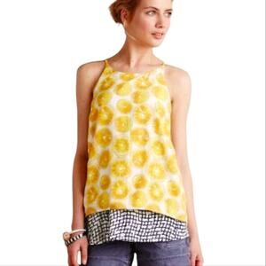 Anthropologie Lemon Print Layered Slit Back Cottagecore Boho Top Size Small
